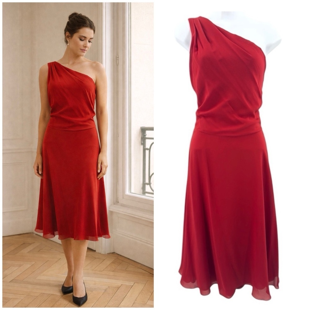 Ralph Lauren Collection Purple Label Silk Dress Womens 12 Red One Shoulder $1998